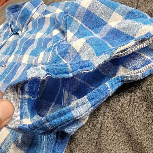 Tommy Hilfiger Mens 2XL Blue Plaid Button Up Shirt Custom Fit Casual Comfort Sho - Picture 6 of 10